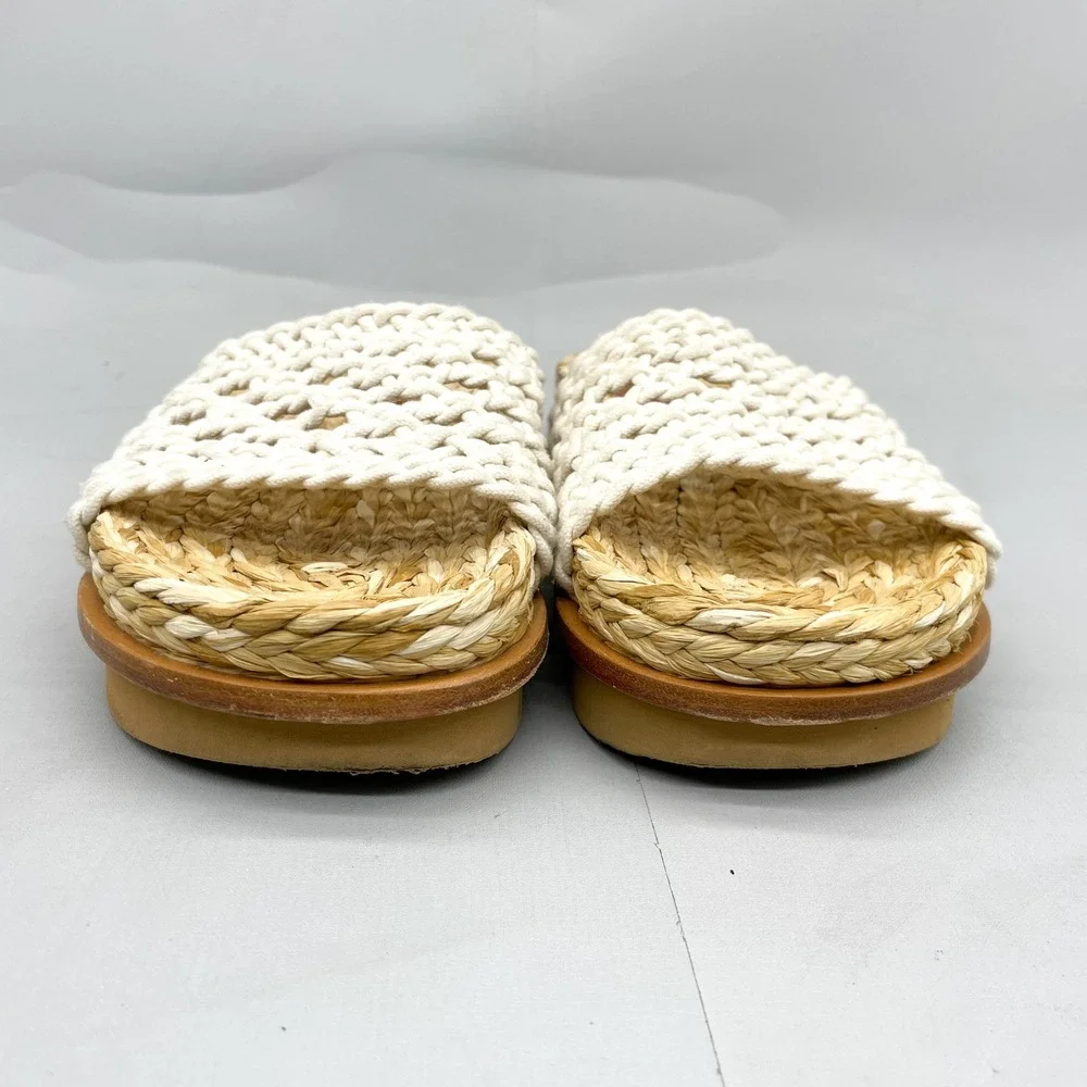 Chloe Wavy Crochet Slides Womens 38 7.5 Woven Raffia Sandals White Boho Coastal - Picture 3 of 11